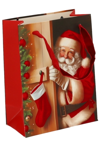 Luxe Kersttas Kerstman 4 designs Rood Fluweel Lint 11x6.5x16cm 12stuks