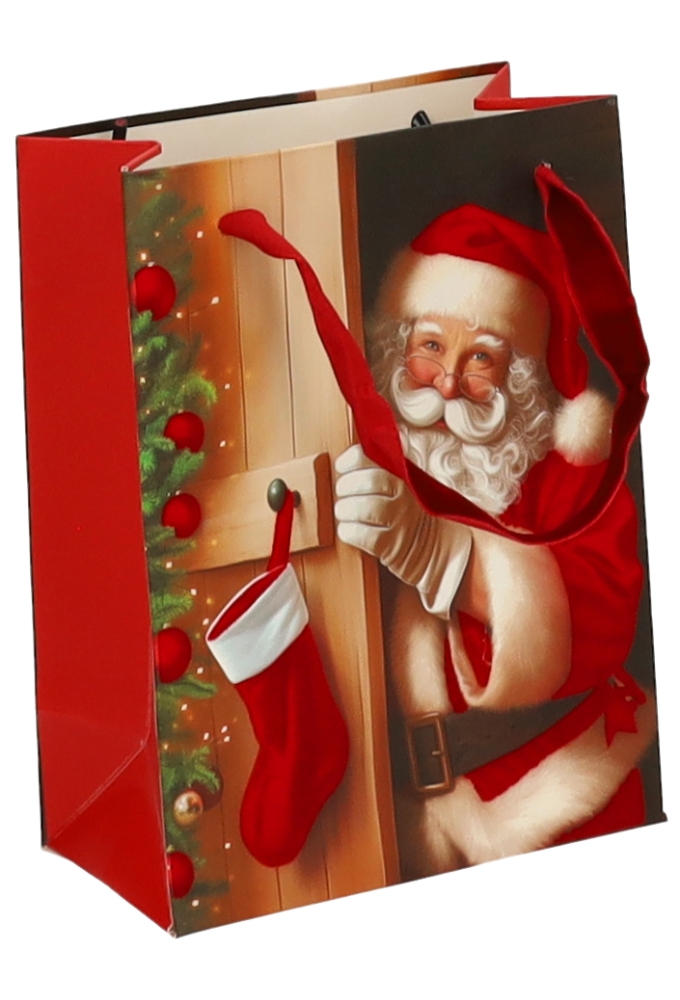 Luxe Kersttas Kerstman 4 designs Rood Fluweel Lint 11x6.5x16cm 12stuks
