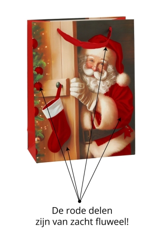 Luxe Kersttas Kerstman 4 designs Rood Fluweel Lint 11x6.5x16cm 12stuks