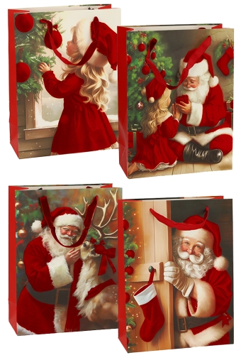 Luxe Kersttas Kerstman 4 designs Rood Fluweel Lint 18x8x24cm 12stuks