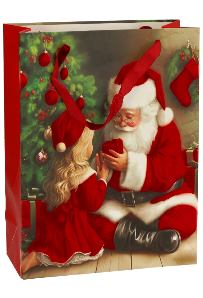 Luxe Kersttas Kerstman 4 designs Rood Fluweel Lint 18x8x24cm 12stuks