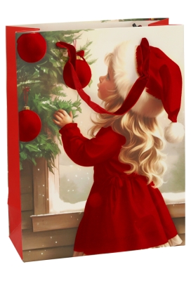 Luxe Kersttas Kerstman 4 designs Rood Fluweel Lint 18x8x24cm 12stuks