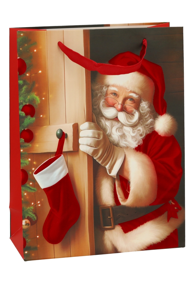 Luxe Kersttas Kerstman 4 designs Rood Fluweel Lint 18x8x24cm 12stuks