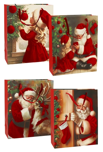 Luxe Kersttas Kerstman 4 designs Rood Fluweel Lint 26x10x32cm 12stuks