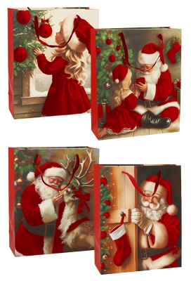 Luxe Kersttas Kerstman 4 designs Rood Fluweel Lint 26x10x32cm 12stuks