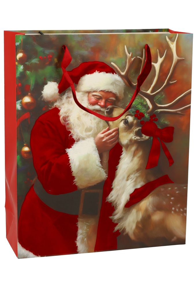 Luxe Kersttas Kerstman 4 designs Rood Fluweel Lint 26x10x32cm 12stuks