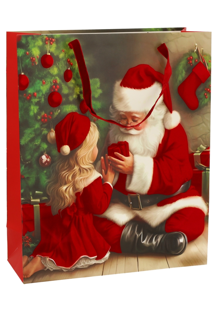 Luxe Kersttas Kerstman 4 designs Rood Fluweel Lint 26x10x32cm 12stuks