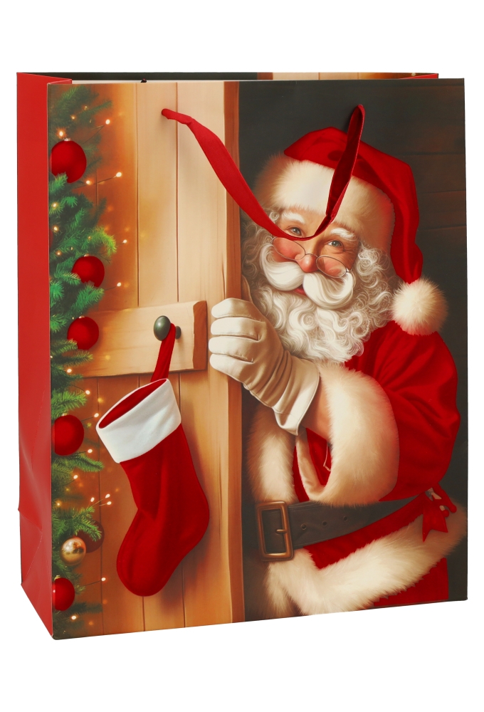Luxe Kersttas Kerstman 4 designs Rood Fluweel Lint 26x10x32cm 12stuks