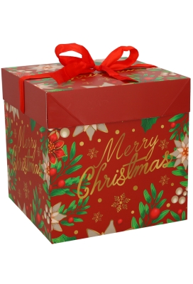 Kerstgeschenkdoos Deksel doos Merry Christmas Rood en Lint Rood 21.5x21.5x21.5cm 12stuks