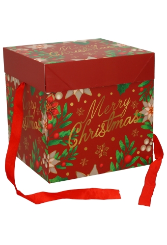 Kerstgeschenkdoos Deksel doos Merry Christmas Rood en Lint Rood 21.5x21.5x21.5cm 12stuks