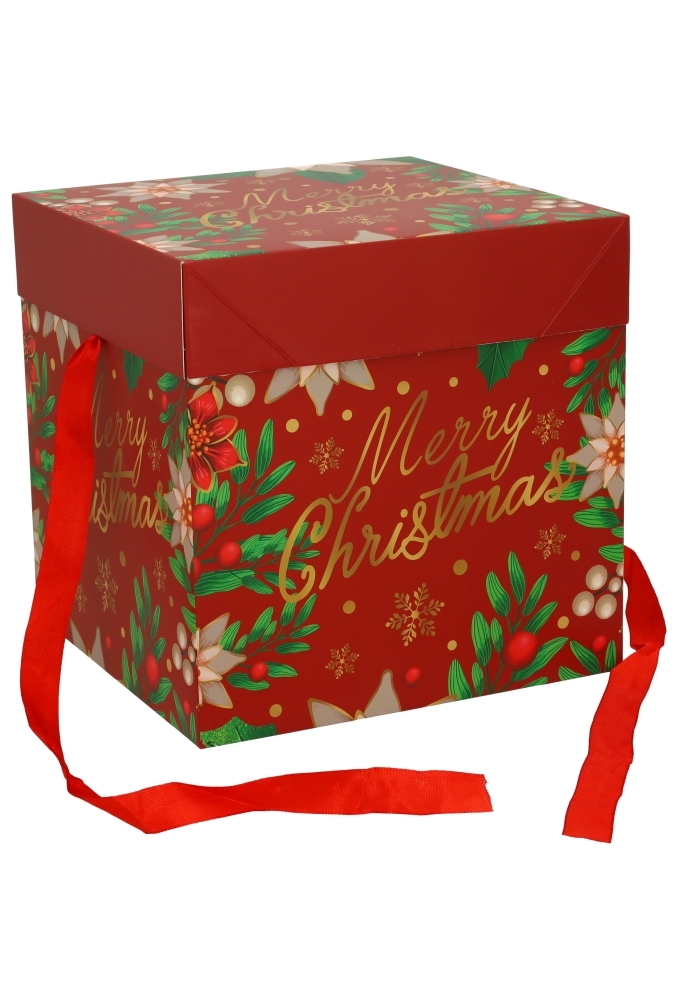 Kerstgeschenkdoos Deksel doos Merry Christmas Rood en Lint Rood 21.5x21.5x21.5cm 12stuks
