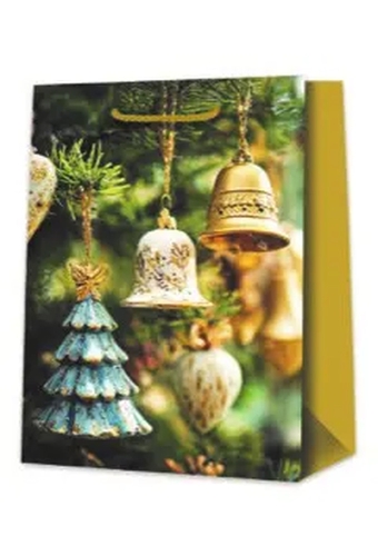 Kersttasjes Medium Golden Bells18x10x23cm 12stuks