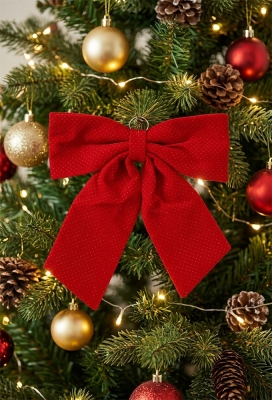 Decoratie Strik Lindos Rood Gouden Diamantjes 70x73cm 1stuks