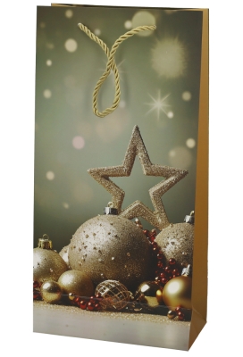 Kerst Wijntasjes 2 Flessen Golden Star And Balls 18x9x36cm 10stuks