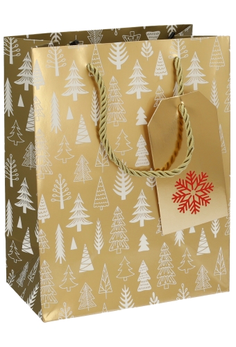 Kersttasjes Medium Gold White Tree 18x10x23cm 10stuks