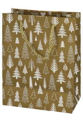 Kersttasjes Medium Gold White Tree 18x10x23cm 10stuks
