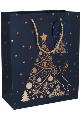 Kersttasjes Groot Christmas Tree Blue 26.5x13.5x32.5cm 10stuks