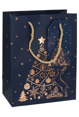 Kersttasjes Medium Christmas Tree Blue 18x10x23cm 10stuks