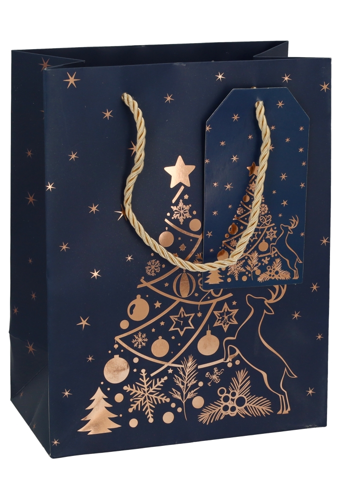 Kersttasjes Medium Christmas Tree Blue 18x10x23cm 10stuks