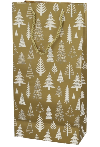 Kerst Wijntasjes 2 Flessen Gold White Tree 18x9x36cm 10stuks