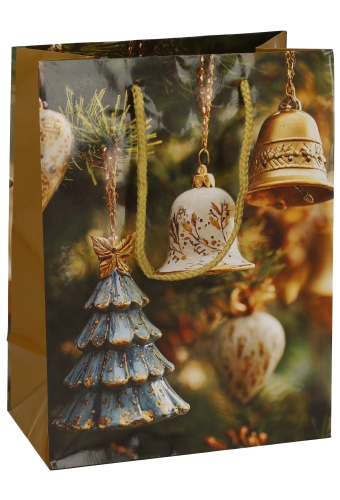 Kersttasjes Medium Golden Bells 18x10x23cm 12stuks 