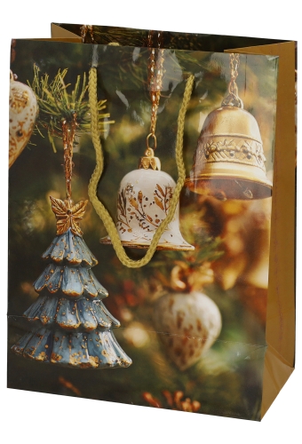 Kersttasjes Medium Golden Bells 18x10x23cm 12stuks 