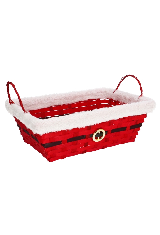 Kerstmandje Ho Ho Met Pluche & Gesp  28x20.5x10cm 1stuks