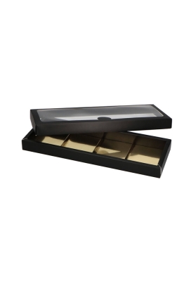 Chocoladeletterdozen Zwart Mat 4 vaks GK1 13x36x3cm 24stuks