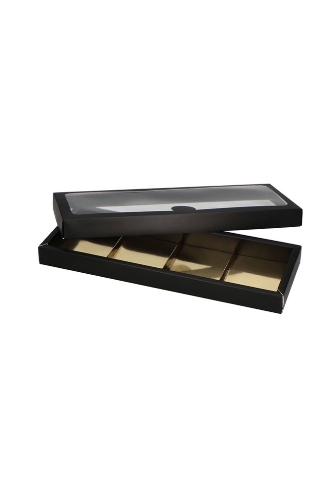 Chocoladeletterdozen Zwart Mat 4 vaks GK1 13x36x3cm 24stuks