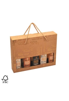 Bierverpakking Bonne Année Kraft 5 Flesjes & Koord FSC® 50stuks