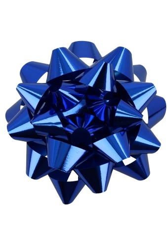 Mega Bows Strik Doorsnee 13cm Metallic Blauw met plakker 12stuks