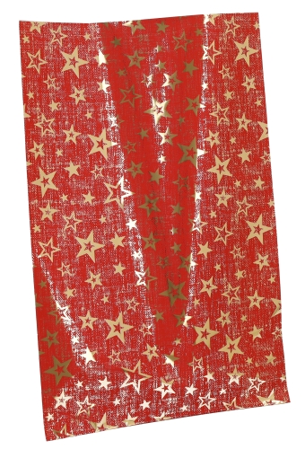 Kerstzakjes Folie Stars Rood Goud 25x40m 50stuks