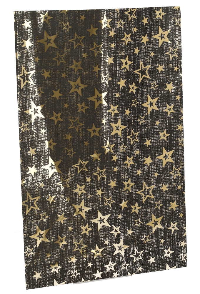 Kerstzakjes Folie Stars Zwart Goud 25x40m 50stuks