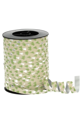 Kerst Krullint Mat Creme Tree Groen Zilver Metallic 10mm x 250meter