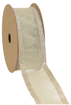 Kadolint Mervelle Metallic Champagne Goud Met Goud Rand IJzerdraad 40mm x 10meter