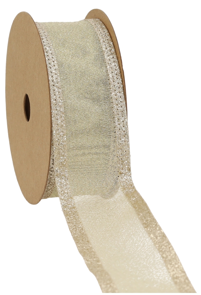 Kadolint Mervelle Metallic Champagne Goud Met Goud Rand IJzerdraad 40mm x 10meter