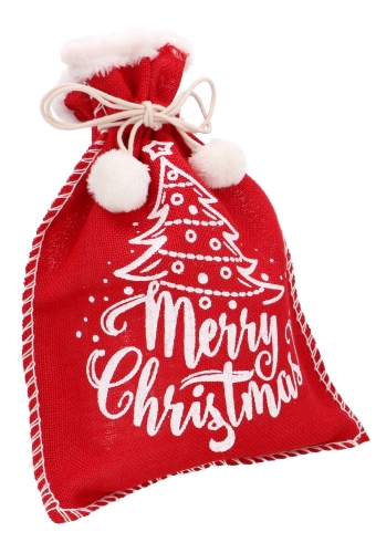 Luxe Kerstzak Jute Merry christmas Met Witte Stoffen Rand 31x42cm 10stuks