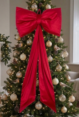 Strik Belloria Groot Velvet Rood Met 2 lussen En Lange Linten 65x150cm 1 stuks
