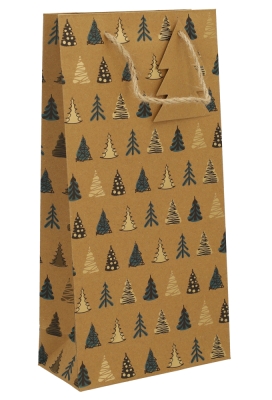 Kerst Wijntasjes 2 Flessen Kraft Merry Christmas Tree 18x9x36cm 10stuks