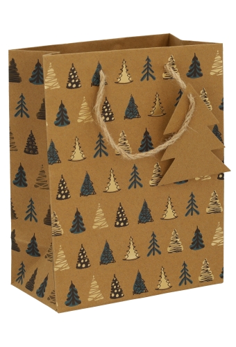 Kersttasjes Medium Kraft Merry Christmas Tree 18x10x23cm 10stuks