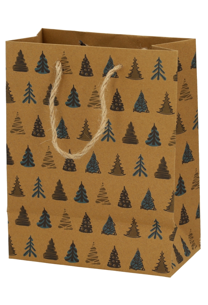 Kersttasjes Medium Kraft Merry Christmas Tree 18x10x23cm 10stuks