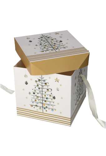 Kerstgeschenkdoos Christmas Tree Goud & Lint 16.5x16.5x16.5cm 12stuks