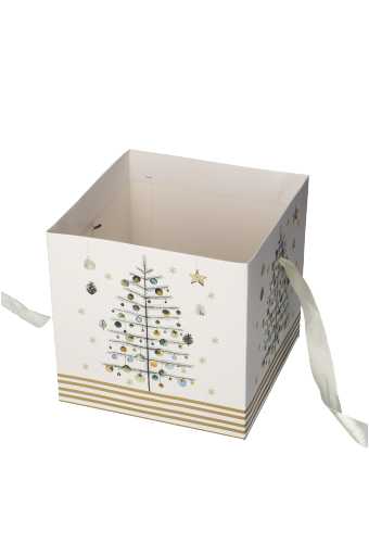 Kerstgeschenkdoos Christmas Tree Goud & Lint 16.5x16.5x16.5cm 12stuks