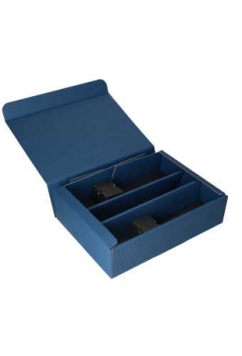 Wijndoos Modern Blauw 36x25x9cm 25st & 2x Glasinlay Zwart 50stuks