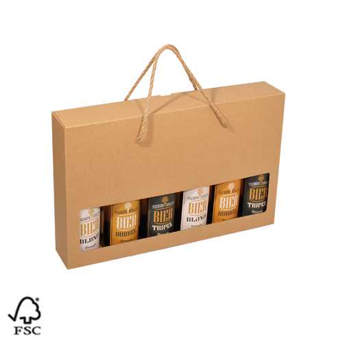 Bierverpakking Kraft voor 6 flesjes Bier 33cl met koord FSC® 50stuk
