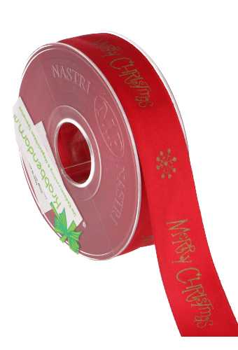 Kadolint Satijn Mat Merry Christmas Rood & Goud 25mm x 15meter