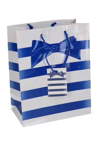 Kadotasjes Everyday Medium Blue Line and Bow 18x10x23cm 12stuks