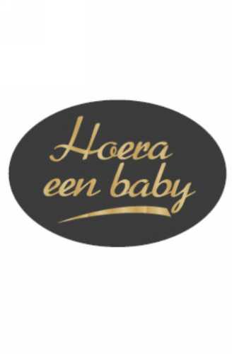 Etiketten Hoera Een Baby Zwart 3.7x2.5cm 500stuks