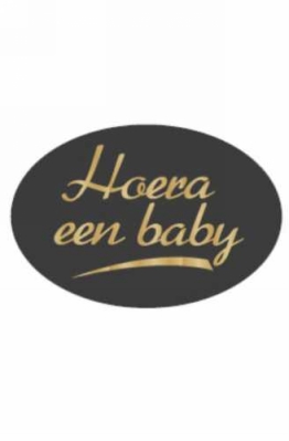 Etiketten Hoera Een Baby Zwart 3.7x2.5cm 500stuks