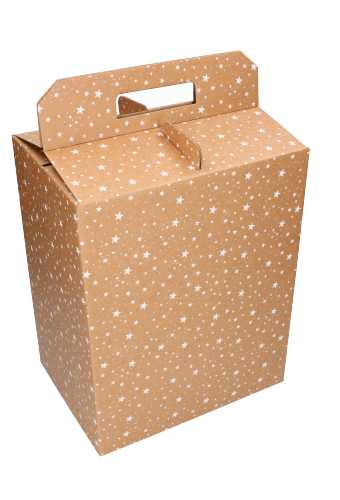 Geschenkdoos Draagbox Naturel Met Sterren 28x20x35cm 50stuks